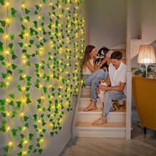 1PC, Fairy Lights LED Ivy USB Powered 100 LEDs 8 Lighting Modes, Artificial Leaf Vine Wall Decor, 3X1m/9.84x3.28ft, Garden Yard Lights For Christmas, Wedding, Patio, Bedroom, Party, Holiday Decoration Indoor Outdoor (Without Battery) - Warm White - View 7