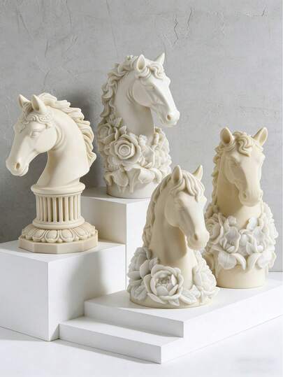 3pcs Floral Horse & Chess 3D Silicone Mold, Candle Mold, Heat Resistant | High Elasticity Silicone Mold, Multi-Purpose - For Making Candles, Plaster/Painting, Squeezy Toys/Stress Relief, Photography Backdrops, Home Decor, Holiday Gifts, Handmade Crafts. Molded In One Piece, Flexible And Easy To Clean, Reusable
