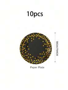 25件套黑金派对用品套装，包含餐盘、杯子、餐巾纸，适用于生日、婚礼、各种活动 - 彩色 - 查看 11