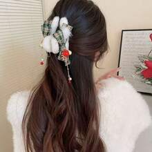1pc Women's Lucky Plush Bow Hair Clip - Luxurious Elegant Non-Slip Sturdy, Suitable For Daily, Party, Wedding, Date And Other Occasions - Red - View 19