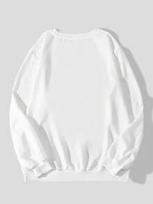 Men's Casual Thinking Tom Letter Print Round Neck Long Sleeve Sweatshirt, Spring/Autumn - White - View 2