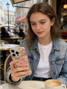 1pc Lotus Flower Embossed Gold Foil Phone Case, Compatible With IPhone 17/17 Pro/17 Air/17 Pro Max/16 Pro Max/16/16 Pro/15 Pro Max/14 Pro Max/13 Pro Max/12 Pro Max/12/11/13/14/15 - Multicolor - View 1