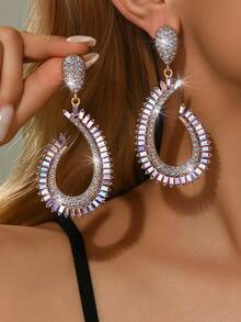 Sparkling AB Crystal Teardrop Hoop Earrings, Rhinestone Embellished For Party & Date Night - Multicolor - View 7