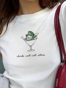 St Patrick's Day Shirt Womens Leprechaun Martini Cocktail Vintage Illustration St. Patty's Day  Vintage Aesthetic Funny - 白色 - 查看 4