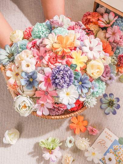 50pcs Mixed Color Flower Heads Set, Suitable For Home Decor, Cake & Dessert Decoration, Garden Decor, Birthday Party, Festivals, Bedroom, Living Room