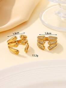 Bộ 2 chiếc nhẫn hở bằng thép không gỉ sang trọng, mạ vàng, thích hợp cho nữ giới đeo hàng ngày hoặc làm quà tặng. - Vàng - Xem 4