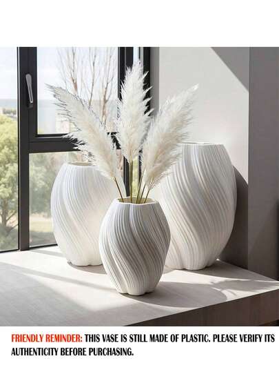 1 Set Textured Wavy Vases - 20cm And 15cm Nordic Plastic Planters, Suitable For Living Room/Dining Table - Unbreakable Hydroponics Decor - Holiday Centerpiece, Thanksgiving Home Decor, Modern Christmas Decoration, Nordic Style For Photography, Luxury New Year Upgrade