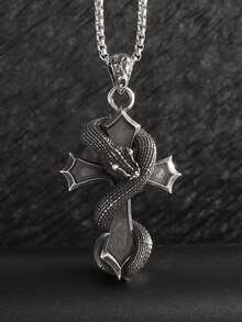 1PC New Retro Cross Zodiac Snake Pendant Necklace, Suitable For Men And Women Punk Hip-Hop New Year Jewelry Gifts - Fashion - View 1