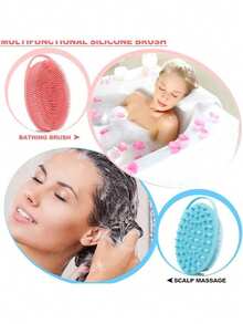 2件套硅胶身体清洁刷套装，双面丝瓜络沐浴刷和头皮按摩洗发刷，适合儿童、女性和男性敏感肌肤（黑色和粉色） - 彩色 - 查看 6