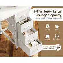 40 Inch Small White Computer Desk With 4 Fabric Drawers, Modern Office Desk For Home Office Gaming With Storage Shelves Study, White - A - 查看 4