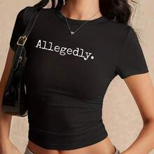 Allegedly Funny Attorney Funny Lawyer T-Shirt Women's T-Shirt,It Can Easily Cope With Different Occasions. Slim Fit Y2K Graphic Print Crop Top T-Shirt For Women, Perfect For Summer American-Style Sexy Sporty Crop Top Black Midriff-Baring T-Shirt, Summer Sportswear. - 黑色 - 查看 1