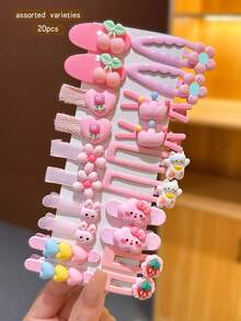 20pcs Cute Cartoon Pink Hair Clips, Random Styles Suitable For Daily Use - Pink - View 5