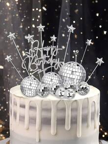 Silver Disco Ball Cake Topper, Birthday Cake Decorations Set, Reflective Mirror Ball Cake Decor, Shiny Silver Mini Disco Ball Decorations, 70s Retro Cake Decor, Suitable For 70s 80s Disco Theme Party Decorations, Birthday, Holiday Party Decorations - Multicolor - View 1