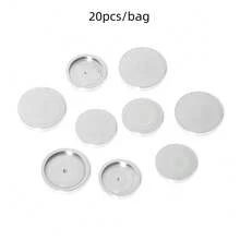 20pcs/Pack Stainless Steel Gem Stone Tray Jewelry Accessories, Handmade Welding Tray, Earring Base, Flat Round Gem Tray, Rimmed Round Tray, DIY Jewelry Making Supplies - Steel - View 23