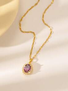 1条优雅女士不锈钢项链，配以立方氧化锆水滴形吊坠，百搭水滴形、心形、椭圆形吊坠，适合日常佩戴，也适合情人节、约会、节日、母亲节等场合作为礼物。 - 金色 - 查看 4