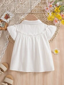 Girls' Casual Short Sleeve White Collared Shirt, Summer - White - View 2
