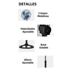 VENTILADOR PEDESTRAL 12 PULGADA TRES ASPAS METÀLICO 3 VELOCIDADES GIRATORIO - Negro - Ver 4