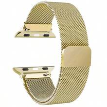 38mm/40mm/41mm/42mm/44mm/45mm/49mm Milanese Loop Stainless Steel Magnetic Clasp Watch Band Compatible With Apple Watch Series Ultra SE 9 8 7 6 5 4 3 2 1, Unisex Business Casual Quick Release Design - Gold - View 7
