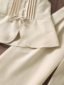 Left Mama Girls Pleated Camisole Top And Straight Leg Pants Set, Fashion Versatile Summer Outfit - Apricot - View 5