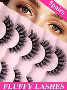 ENCHUW 5 par 3D lösögonfransar naturliga ögonfransar naturlig look korta lösögonfransar förpackning återanvändbara lösögonfransar mjuka spetsiga ögonfransar fluffiga ögonfransar - Svart - Visa 1