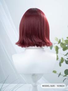 1 شعر طبيعي مقاوم للحرارة، باروكة شعر قصير أحمر، طول 14 بوصة، مصنوعة من ألياف، مناسبة للاستخدام اليومي، باروكة محاكاة طبيعية - عنابي اللون - مشاهدة 3