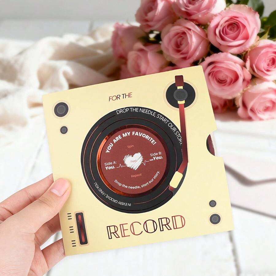 [Creative Record Greeting Card] For The Record Love Letter Gift Card Valentine's Day/Anniversary/Birthday Ritual Gift For Boyfriend Girlfriend Husband Wife Universal For Men And Women - 情人節卡片 - 查看 1