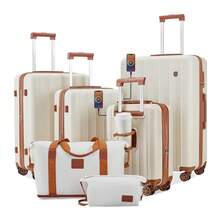 Imiomo Luggage Set Expandable Luggage Hard Carry-On Luggage USB Port Cup Holder TSA Lock Suitcase Travel Suitcase Suitcases Suit Case Durable Travel Luggage Waterproof - 米色 - 查看 10