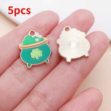 5pcs DIY Charms Pendants Set | Lucky Green Enamel Charms With Clover & Leprechaun Design, Zinc Alloy Material For St. Patrick's Day Jewelry Crafting - Multicolor - View 23