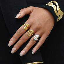 Bộ 3 nhẫn hình trái tim/1 chiếc, nhẫn thép không gỉ mạ vàng 18k, nhẫn thời trang cao cấp dành cho nữ, nhẫn thép không gỉ 304, trang sức cá nhân hóa kiểu dáng đơn giản và cao cấp, quà tặng ngày lễ/thiết kế đa năng phù hợp hàng ngày, thích hợp cho bạn gái và vợ, thích hợp cho các buổi gặp gỡ và tiệc tùng hàng ngày. - Nhiều màu - Xem 4
