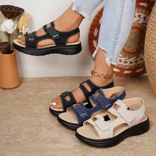 Lightweight Thick-Sole Open-Toe Sandals, Adjustable Hook And Loop Women Casual Beach Shoes - Blue - View 7