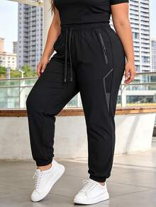 Pantalones deportivos con cordón para mujer de talla grande, pantalones jogger casuales de verano de seda de hielo transpirable y cintura elástica, pantalones cómodos para ciclismo y pantalones de chándal para correr - Negro - Ver 6