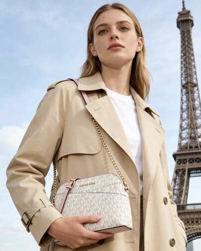 Michael Kors MK Jet Set Travel Medium Dome Crossbody Bag for Women Casual Zip Leather Shoulder Bag with Back Slip Pocket,Leather Cross Body Handbag Purse for Women with Adjustable Strap