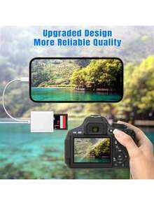 1 pieza Lector de tarjetas USB + USB-C, Convertidor tipo T de 2 en 1, Adaptador de conexión de cámara SD/TF compatible con iPhone 17/16/15, S25/S24/523/522/521, Pad, serie de portátiles - Blanco - Ver 4