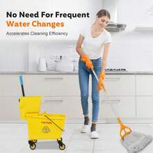 Heavy Duty Mop And Bucket Set35-Quart Commercial Mop Bucket With Wringer & Rollers - Heavy Duty Janitorial Mop Set, Easy-Squeeze Mechanism For Efficient Floor Cleaning In Schools, Offices & Hospitals (Yellow, 1 Bucket + 1 Mop) - A - 查看 2