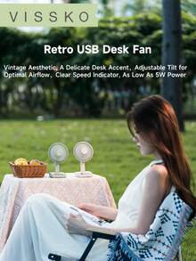 ViSSKO 5-Speed Retro Desk Fan | Unique Natural Wind Mode Simulates Outdoor Feeling, Adjustable Tilt Angle, Quiet Operation 0.2-0.9A, A Silent & Cooling Companion For Study Room & Office - Multicolor - View 3
