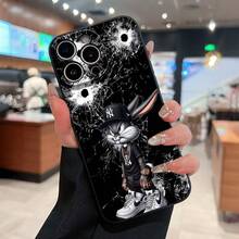 Funda elegante con estampado de conejos, compatible con fundas ,  17,  16 Pro Max,  15 Pro Max,  13 y  12. Fabricada en TPU, con un diseño minimalista con perforaciones finas, bordes rectos clásicos y un acabado grueso para mayor protección contra caídas. Acabado mate. Es un regalo ideal para familiares, amigos, seres queridos, novios/novias y aniversarios. - Negro - Ver 3