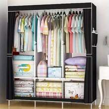 LARGE FABRIC CANVAS WARDROBE SHELVING CLOTHES STORAGE CUPBOARD WITH HANGING RAIL - Gray - View 3