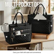 2pcs Large Bible Bag With Bible Cover Case For Women, Quilted Church Tote Bag Bible With Strap, Bible Study Supplies Journaling Kit Bible Accessories Christian Gifts, Portable Christian Book Bag For Church & Bible Study Travel Essentials - Black - View 5