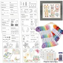 9 hojas de tela con diseños preimpresos, kit de bordado a mano para principiantes, kit de costura creativa DIY con libro de puntadas y guía completa de puntadas, libro de bordado hecho a mano - B - Ver 13