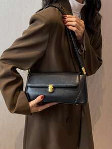 复古高端轻便奢华休闲腋下法棍包，新款法式小众时尚多功能通勤单肩包 - 黑色 - 查看 3