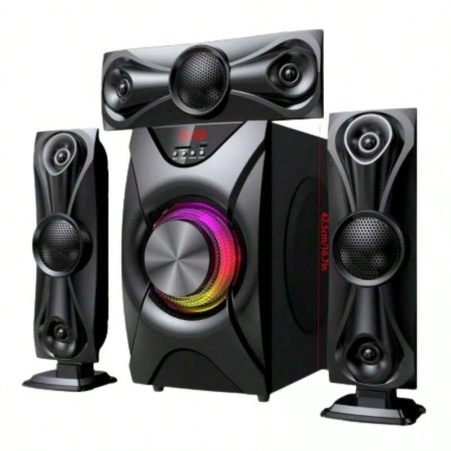 Sistema de Sonido Home Theater 5.1 Bluetooth 60W - Bocinas Multimedia con Luces RGB, Pantalla LED y Refuerzo de Graves