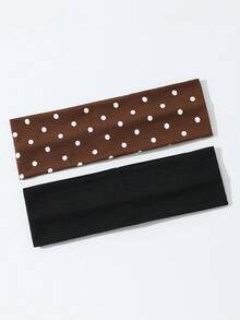 2件套女士时尚波点印花柔软防滑发带，弹力瑜伽运动发带发饰，日常佩戴百搭，适合多种场合的时尚发带 - 彩色 - 查看 1
