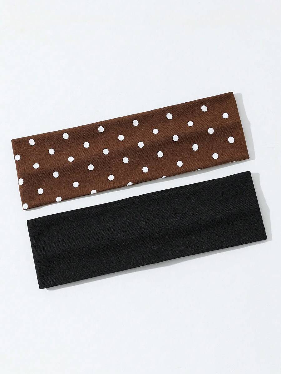 2件套女士时尚波点印花柔软防滑发带，弹力瑜伽运动发带发饰，日常佩戴百搭，适合多种场合的时尚发带 - 彩色 - 查看 1