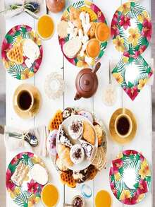 10pcs Tropical Hawaiian Party Supplies - Hawaiian Party Decorations, Palm Leaves, Hibiscus Flower Disposable Paper Plates And Napkins | Suitable For BBQ And Summer Parties, Christmas, Weddings, Beach, Graduation - Multicolor - View 3
