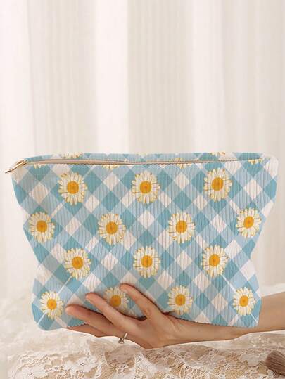 1个便携式印花化妆包，双面拉链化妆袋，多功能旅行洗漱用品收纳包