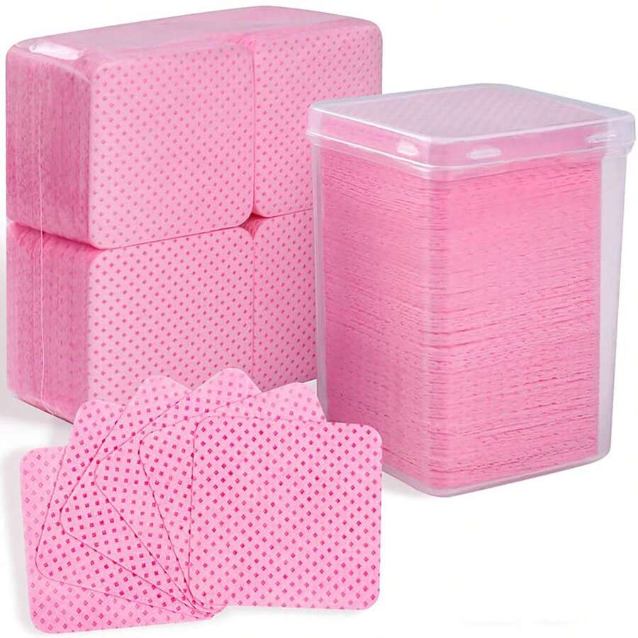 200/400/1000pcs Nail And Eyelash Cleaning Pad, False Eyelash Adhesive Glue Cleaning Wipes, Nail Care Set - Pink - View 1