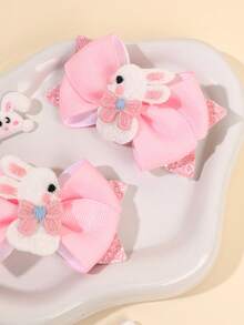 2pcs/Set Girls Easter Rabbit Hair Clips, Glitter Rabbit Hair Clips, Embroidered Bow Hair Clips, Cute Sweet Style Hair Accessories, Easter Holiday Gift, Party Hair Decor, Suitable For Teens - Multicolor - View 6