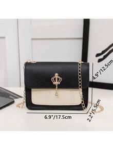 1pc Girls' Crown Chain Small Square Crossbody Bag, Waterproof Durable Lightweight Shoulder Bag, Ideal Gift Choice - Multicolor - View 3