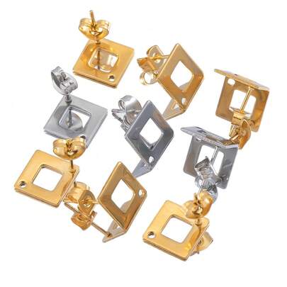 10pcs Stainless Steel Stud Earring Set Includes Earring Plugs, Geometric Hollow Round Disc, Oval Welded Post Earring Findings, Suitable For DIY Jewelry Making, Fashion Earring Accessories For Women