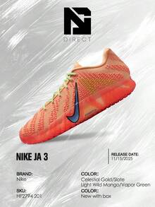 Nike Ja 3 Daybreak – Men's Lifestyle Sneakers – Shoes For Man -Vintage-Autumn & Winter-Inspired Running Shoes, Shock-Absorbing Comfort, Gym To Streetwear Casual Wear - Prefect Thanks Giving Day & Chrismas Gift – HF2794 201 - Celestial Gold/Slate/Light Wild Mango/Vapor Green - 查看 6